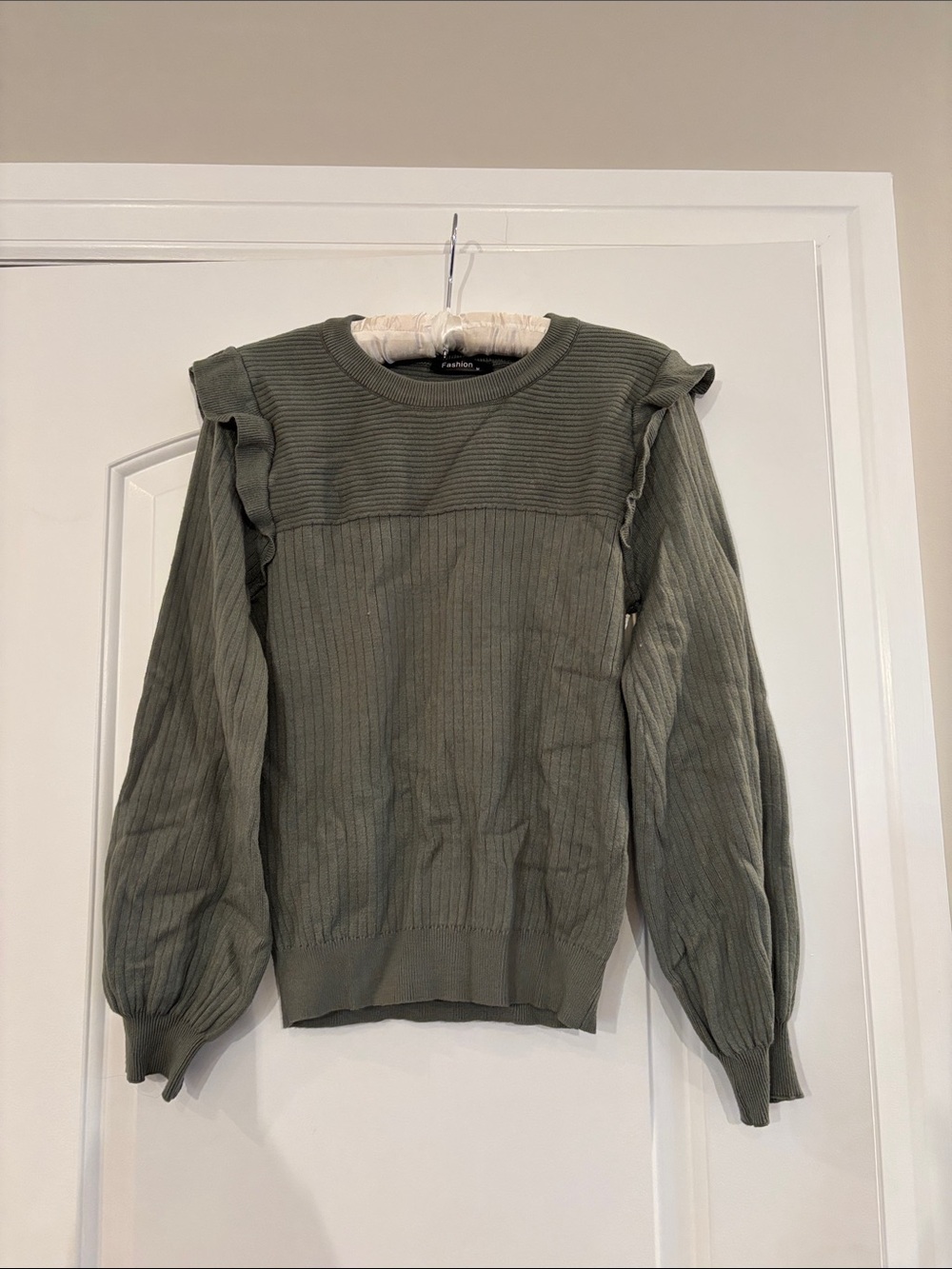 Victoria's Secret Olive Green Ruffle Shoulder Crewneck Sweater